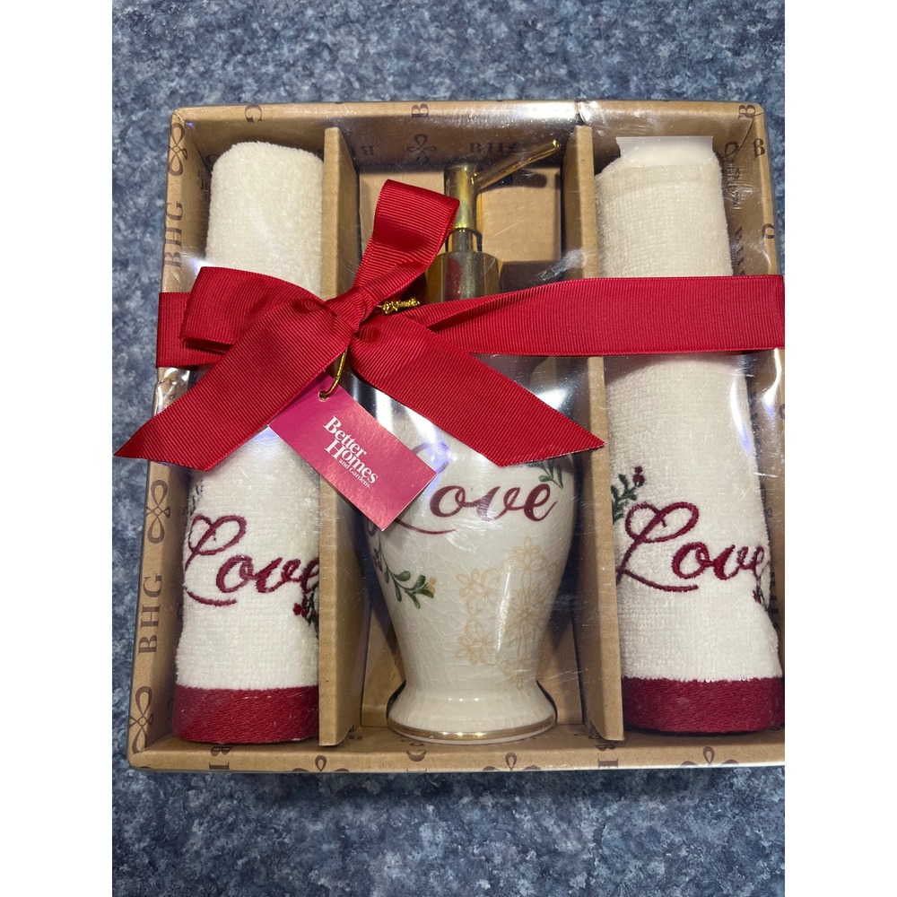 Better Homes and Gardens Love Soap Dispenser and Towel 3 Piece Gift Set